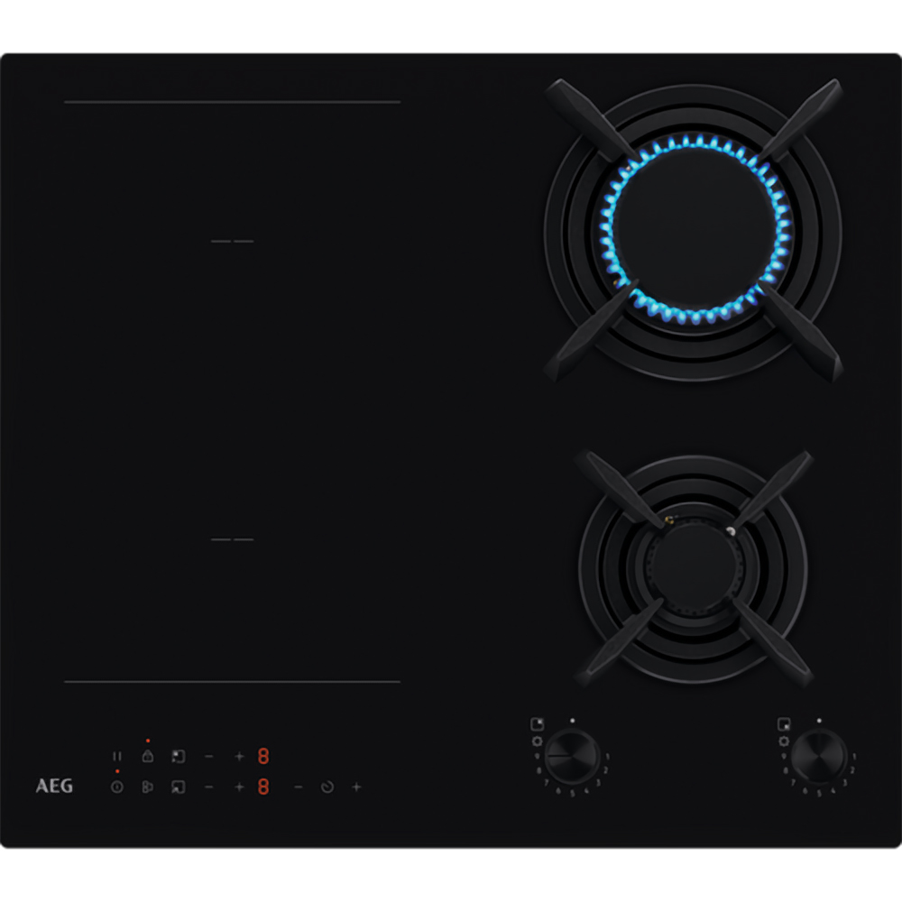 Plita incorporabila AEG HDB64623NB, Gaz + Inductie, 4 arzatoare, Touch Control, negru