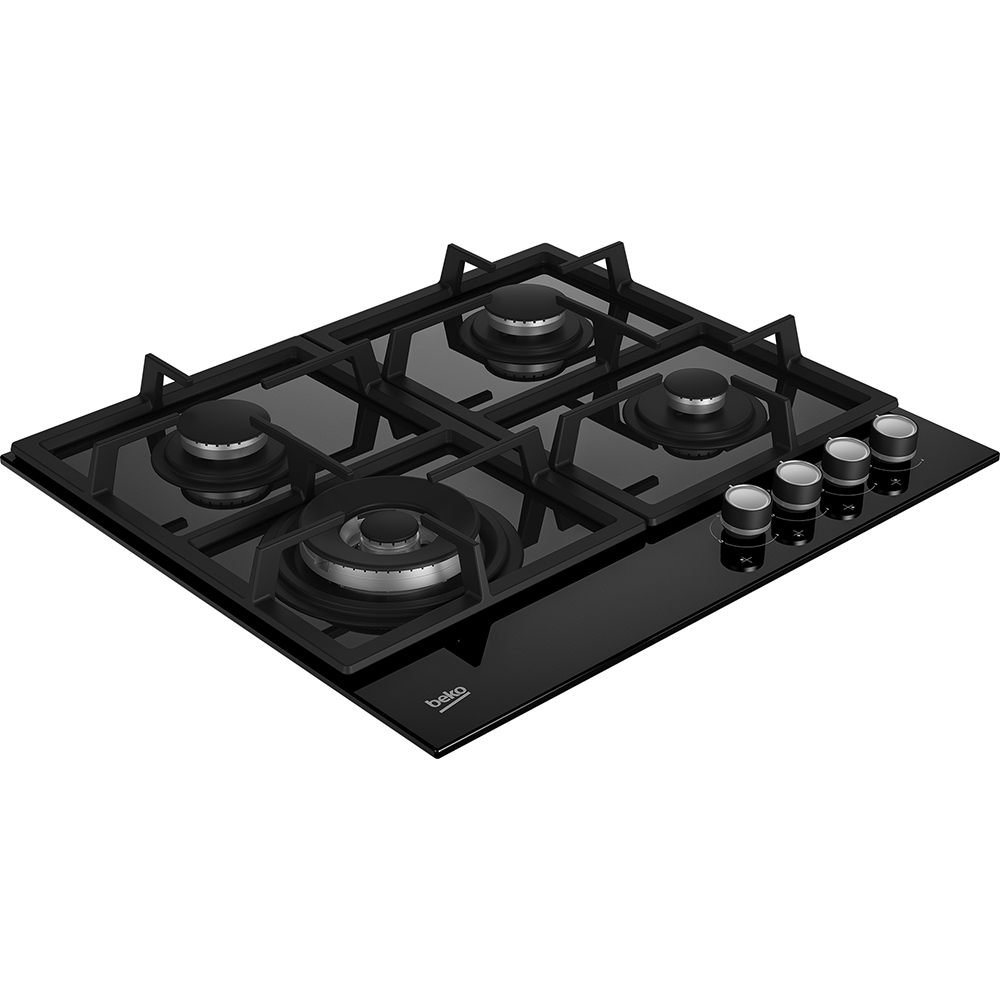 Plita incorporabila BEKO HILW64225S, Gaz, 4 arzatoare, Wok, negru