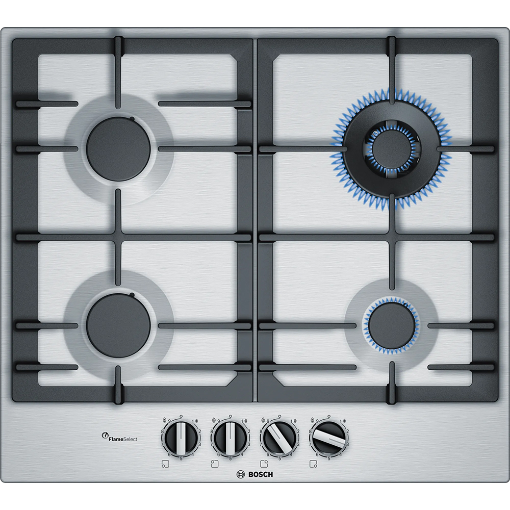 Plita incorporabila BOSCH PCH6A5B90, Gaz, 4 arzatoare, Wok, inox