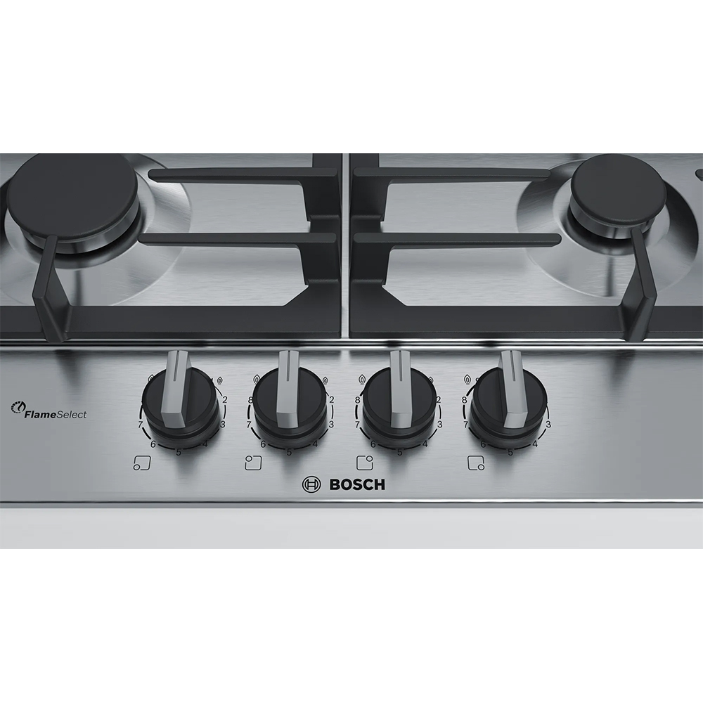 Plita incorporabila BOSCH PCH6A5B90, Gaz, 4 arzatoare, Wok, inox