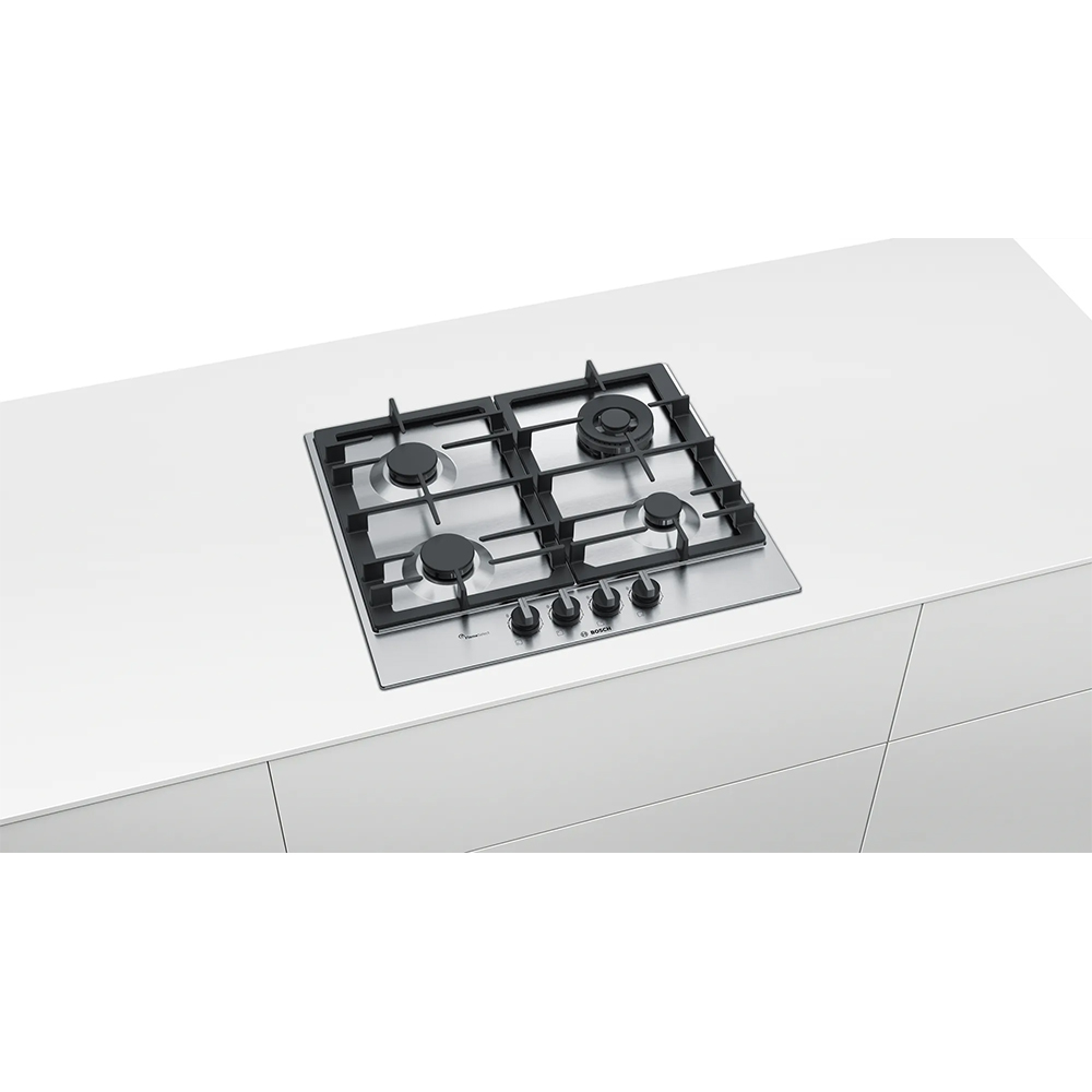 Plita incorporabila BOSCH PCH6A5B90, Gaz, 4 arzatoare, Wok, inox