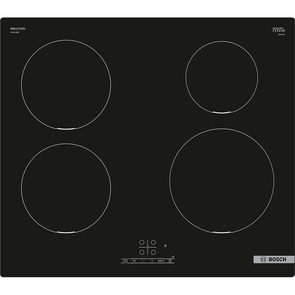Plita incorporabila BOSCH PUE611BB6E, Inductie, 4 arzatoare, Touch Control, negru