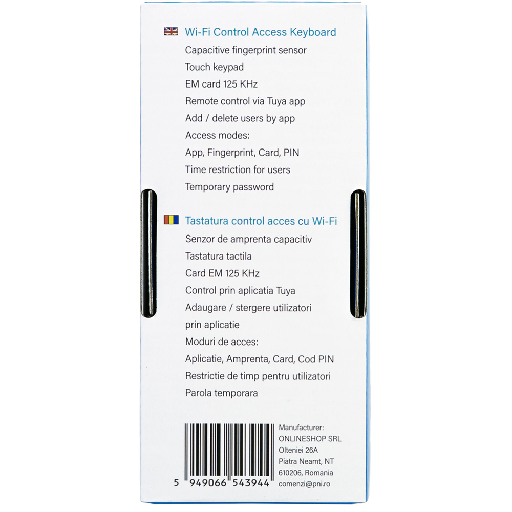 Tastatura control acces PNI DK350, Wi-Fi, Card Acces, Amprenta, IP66, aplicatie Tuya