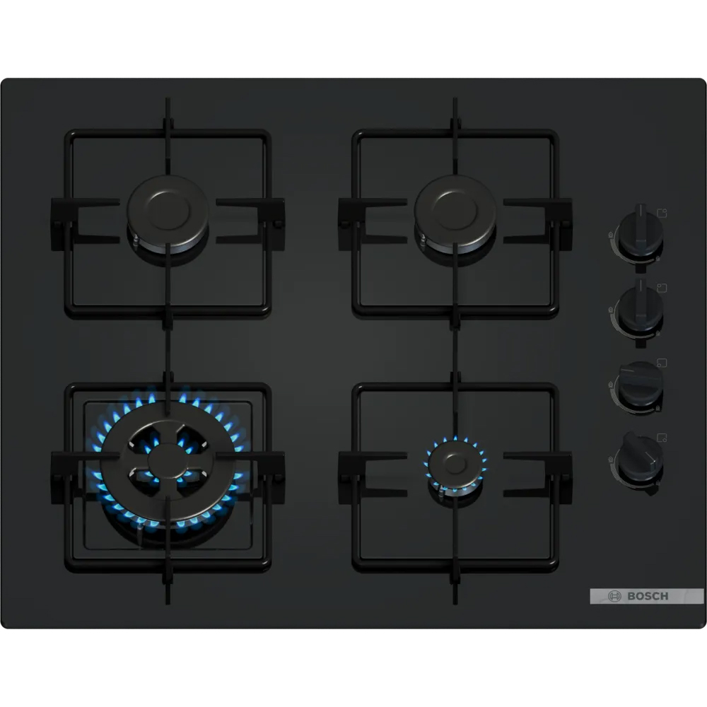 Plita incorporabila BOSCH POH6B6K30, Gaz, 4 arzatoare, Wok, negru