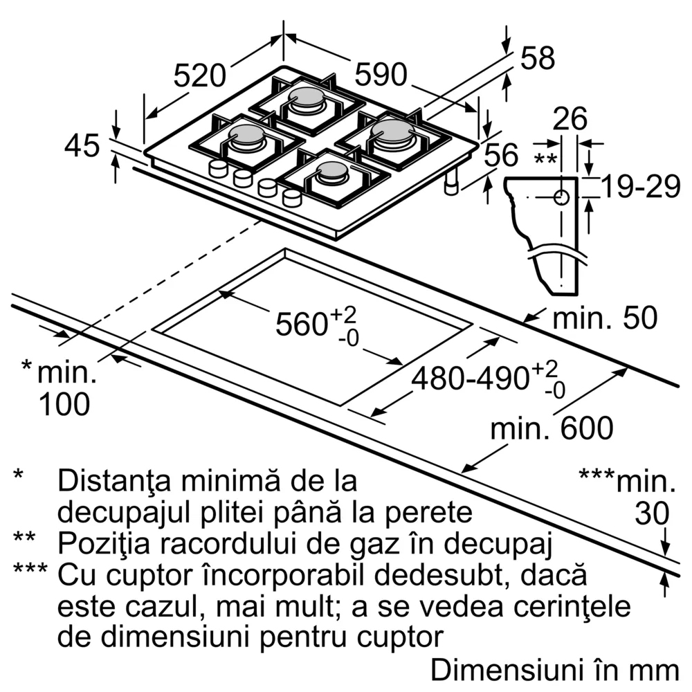 Plita incorporabila BOSCH PPP6A2I40, Gaz, 4 arzatoare, alb