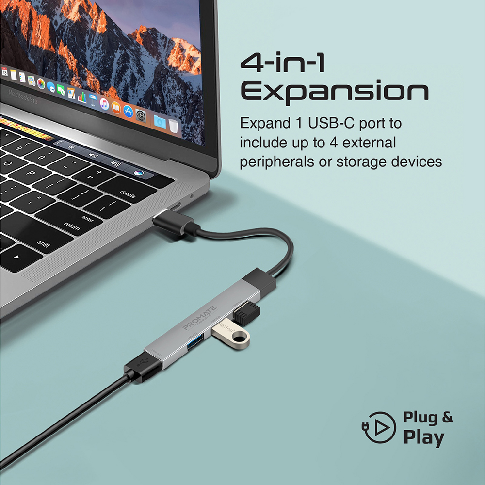 Hub USB PROMATE LiteHub-4, USB 3.0, gri
