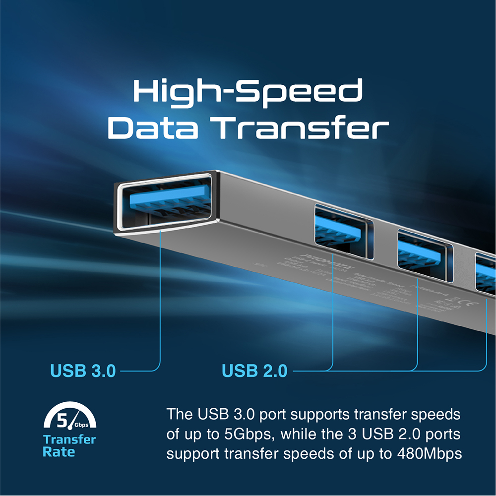 Hub USB PROMATE LiteHub-4, USB 3.0, gri