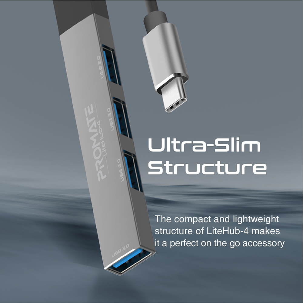 Hub USB PROMATE LiteHub-4, USB 3.0, gri