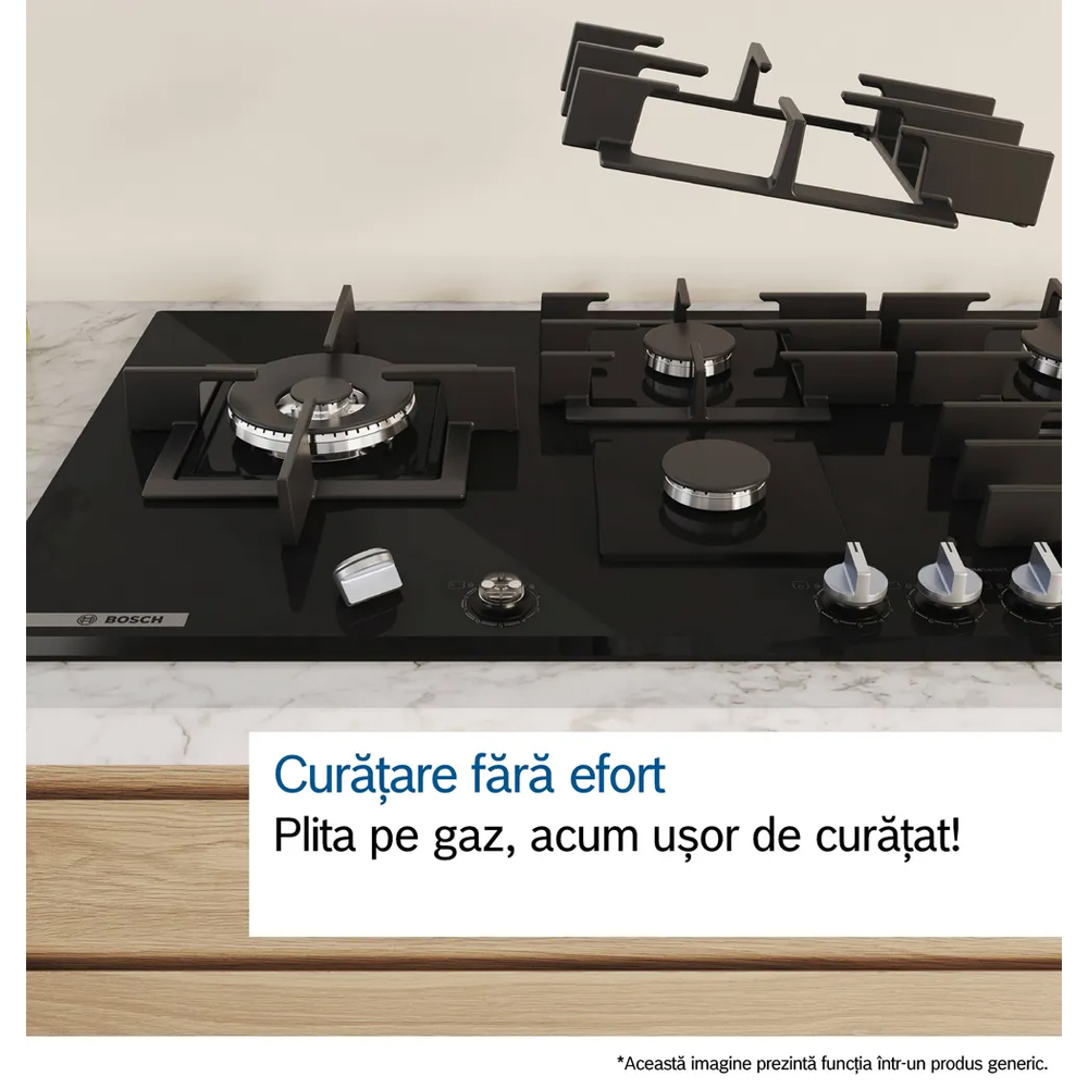 Plita incorporabila BOSCH PRP6A6H40, Gaz, 4 arzatoare, negru