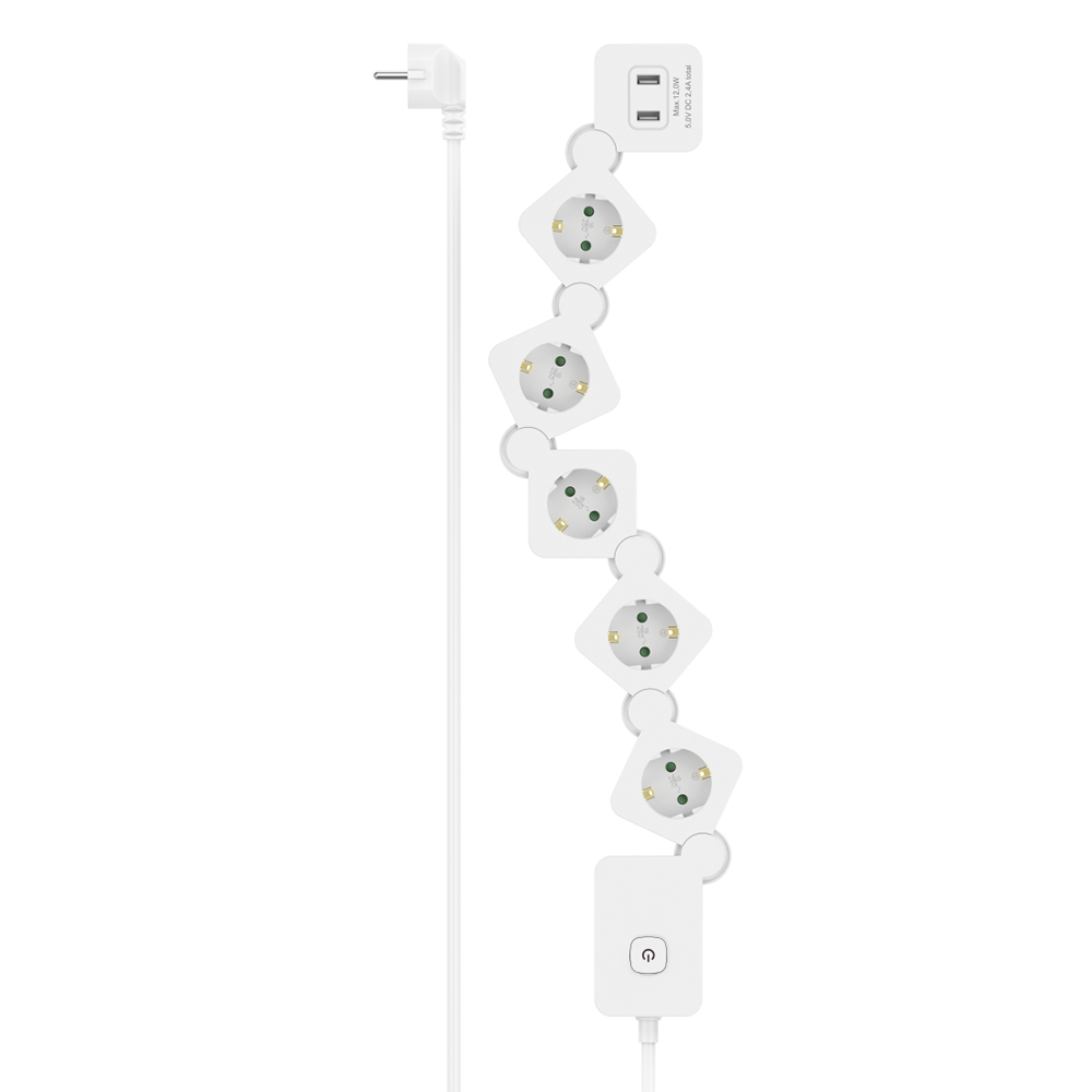 Prelungitor HAMA 223190, 5 prize, USB-A, 1.4m, alb
