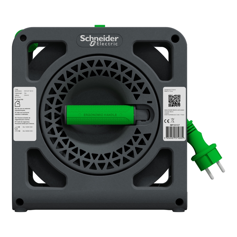 Prelungitor cu tambur SCHNEIDER H05VVF, 1.5mm, 4 prize, 15m