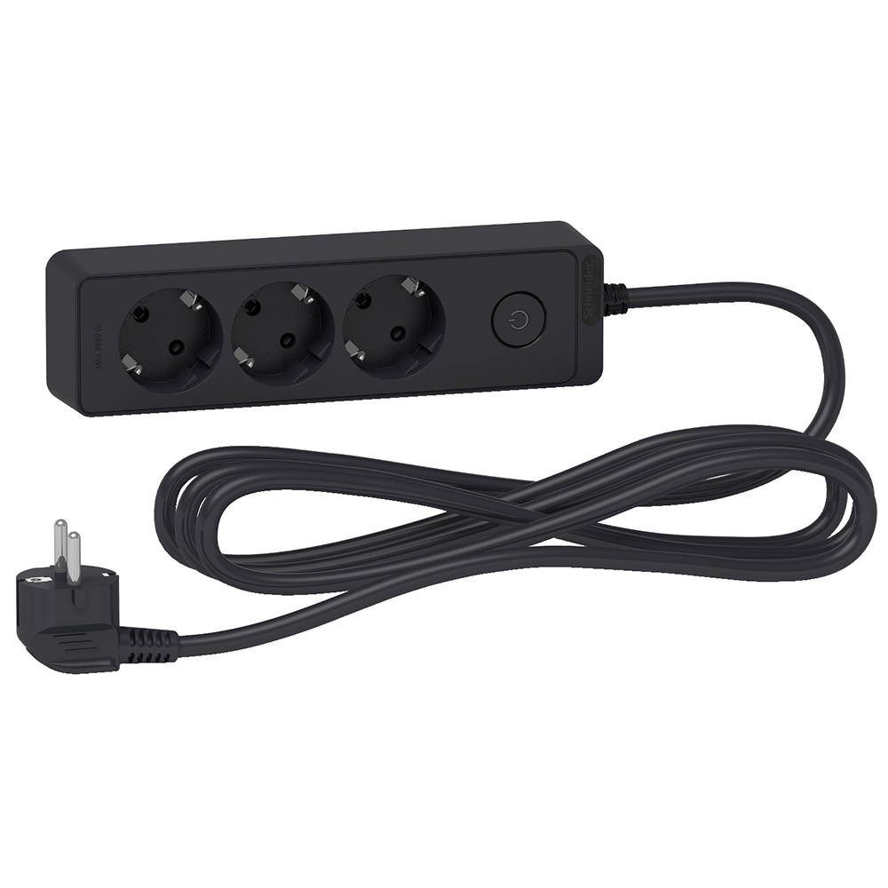 Prelungitor SCHNEIDER Unica SCH-ST9433B, 3 prize Shucko, intrerupator, 3m, antracit