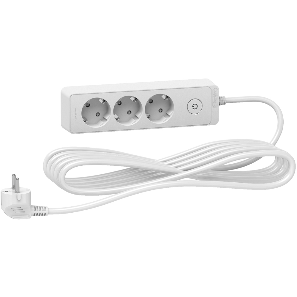 Prelungitor SCHNEIDER Unica ST9435W, 3 prize Schuko, 5m, intrerupator, alb