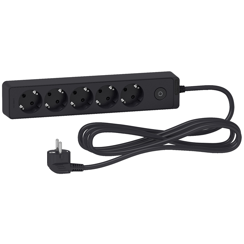 Prelungitor SCHNEIDER Unica SCH-ST9453B, 5 prize Shucko, intrerupator, 3m, antracit