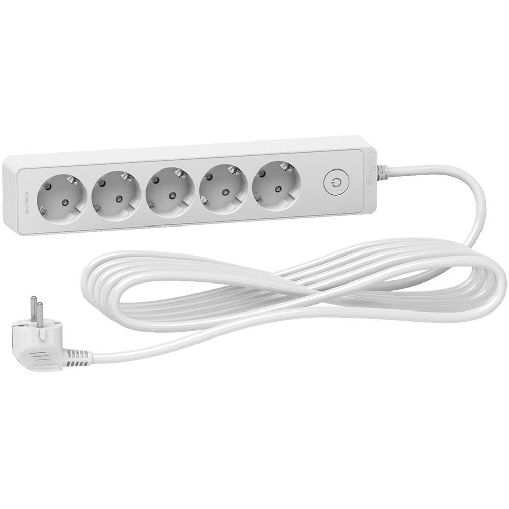 Prelungitor SCHNEIDER Unica ST9455W, 5 prize Schuko, 5m, intrerupator, alb