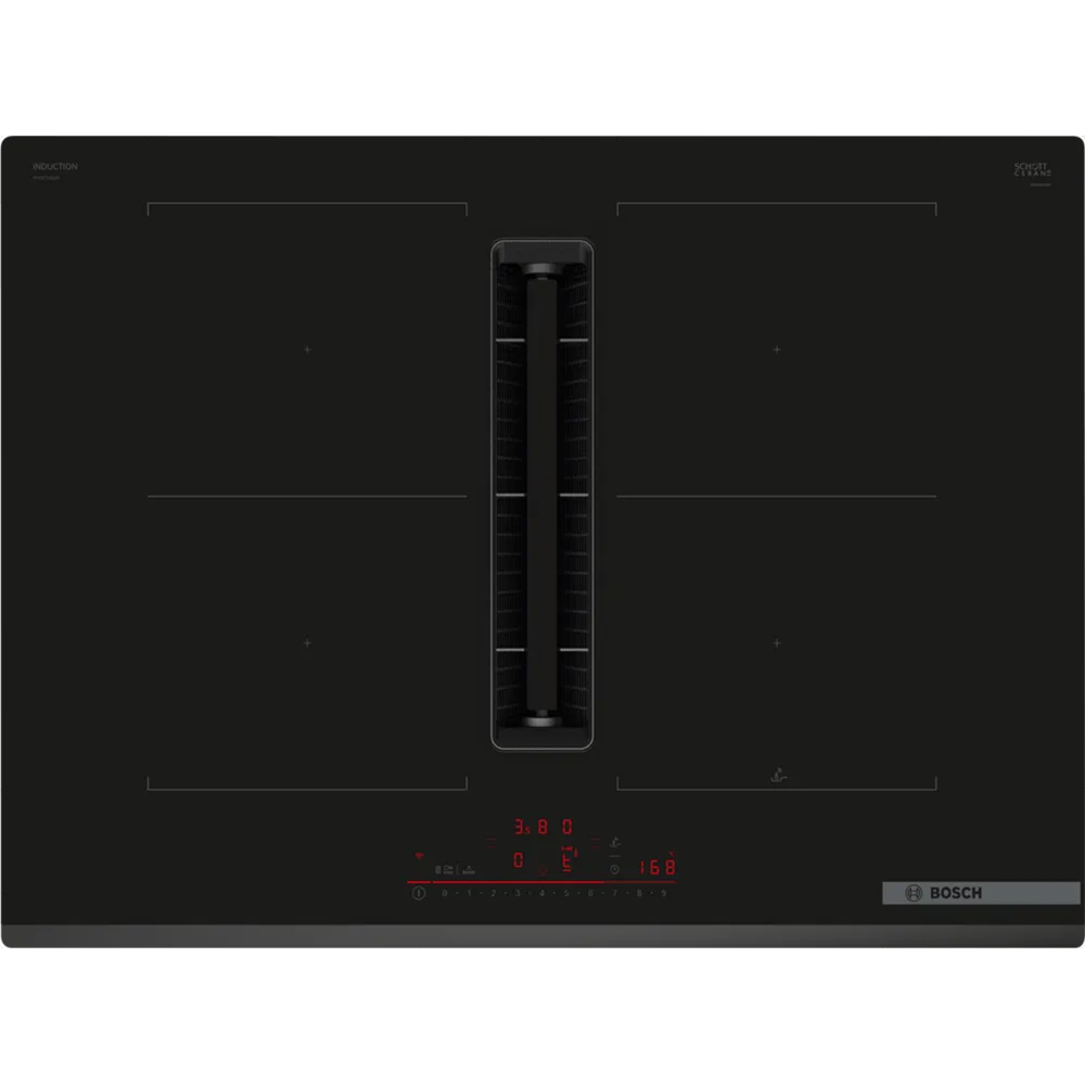 Plita incorporabila cu hota integrata BOSCH PVQ731H26E, Inductie, 4 arzatoare, Touch control, negru