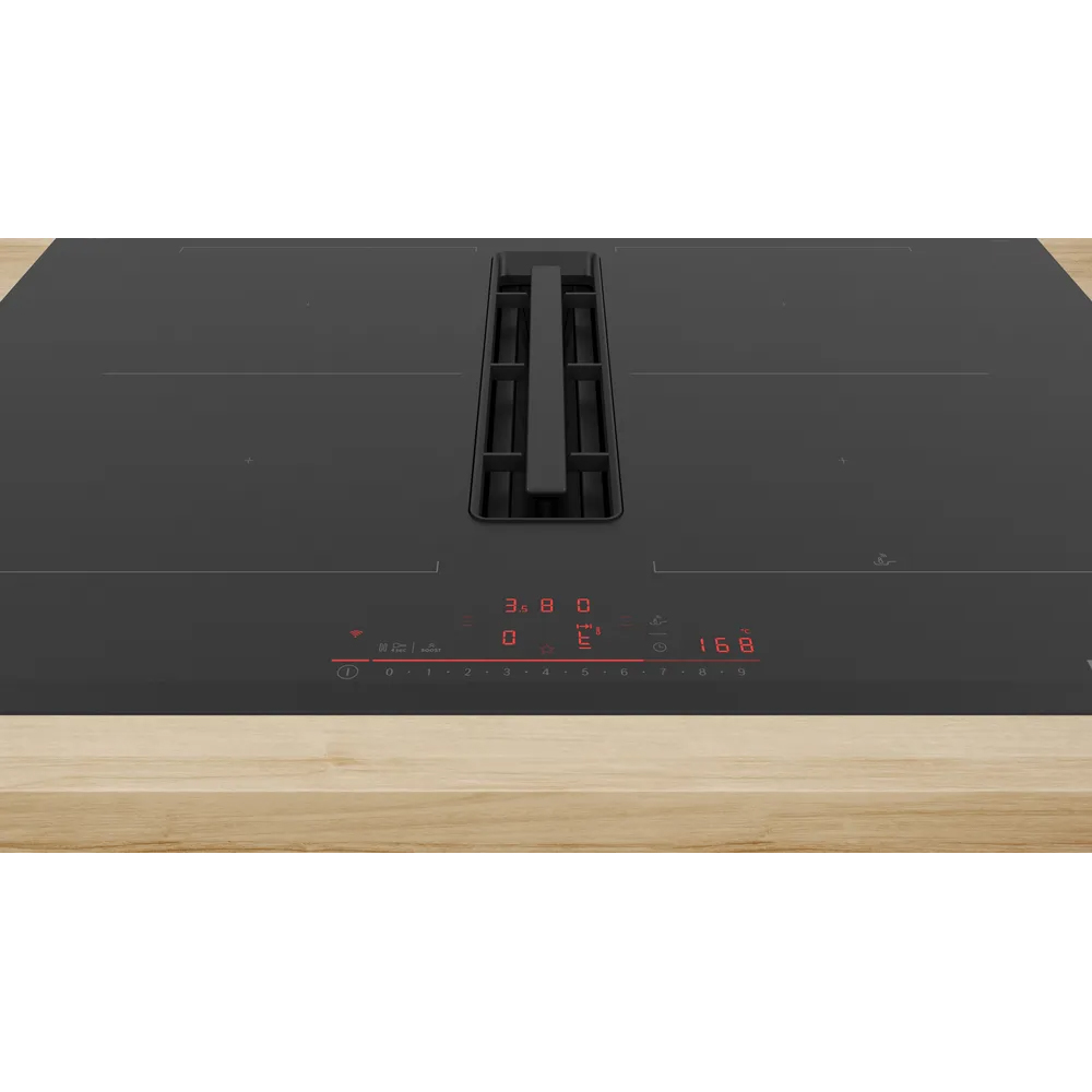 Plita incorporabila cu hota integrata BOSCH PVQ731H26E, Inductie, 4 arzatoare, Touch control, negru