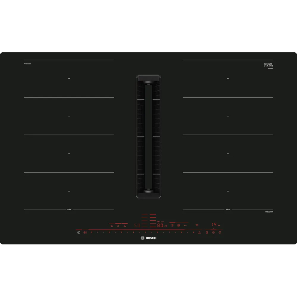 Plita incorporabila cu hota integrata BOSCH PXX801D67E, Inductie, 4 arzatoare, Touch control, negru