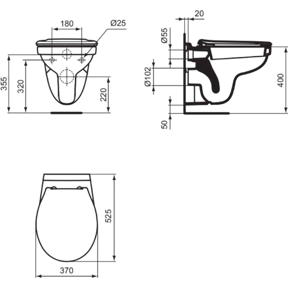 Vas WC IDEAL STANDARD Alpha R034801, ceramica, evacuare orizontala, 37 x 52.5 x 40 cm, alb