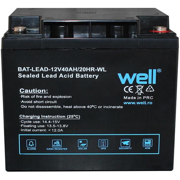 Acumulator plumb acid  WELL BAT-LEAD-12V40AH-WL, 12V, 40 Ah 