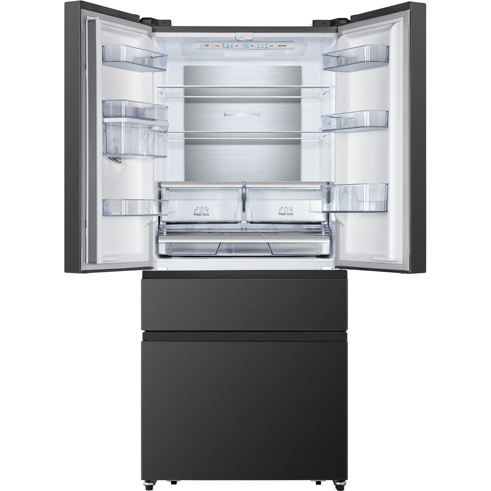 Side by Side HISENSE RF540N4WFE, Total No Frost, 480 l, H 182 cm, Clasa E, Dozator apa, negru
