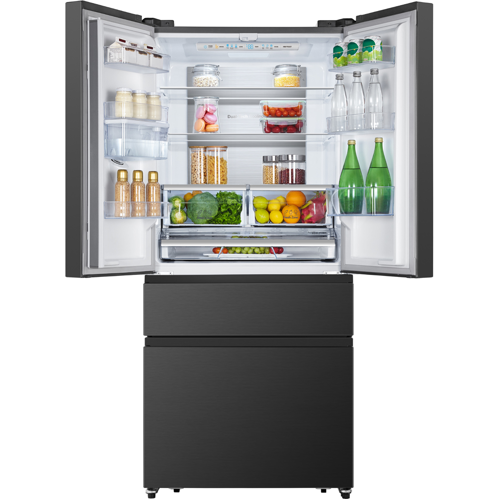 Side by Side HISENSE RF540N4WFE, Total No Frost, 480 l, H 182 cm, Clasa E, Dozator apa, negru