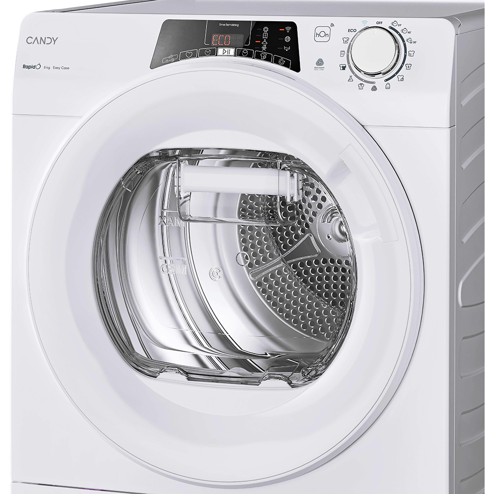 Uscator de rufe CANDY RO EH8N2TE-S, Pompa de caldura, 8 kg, 14 programe, Clasa D, Wi-Fi, alb