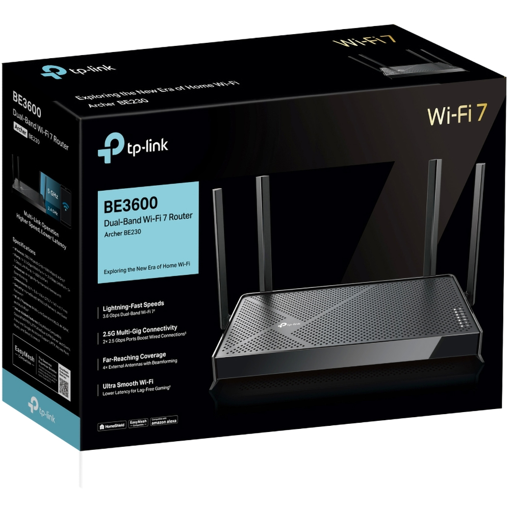 Router Wireless Gigabit TP-LINK Archer BE230 BE3600, Wi-Fi 7, Dual-Band 688 + 2882 Mbps, negru