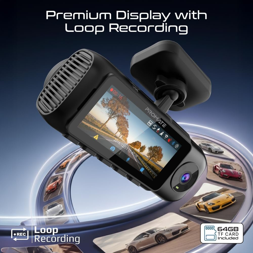 Camera auto tripla DVR PROMATE ROVEX-S3, GPS, 4K, G-Senzor, negru
