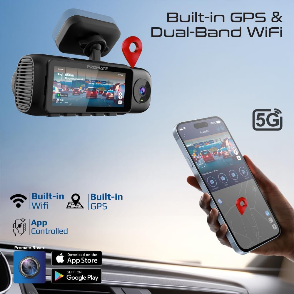 Camera auto tripla DVR PROMATE ROVEX-S3, GPS, 4K, G-Senzor, negru