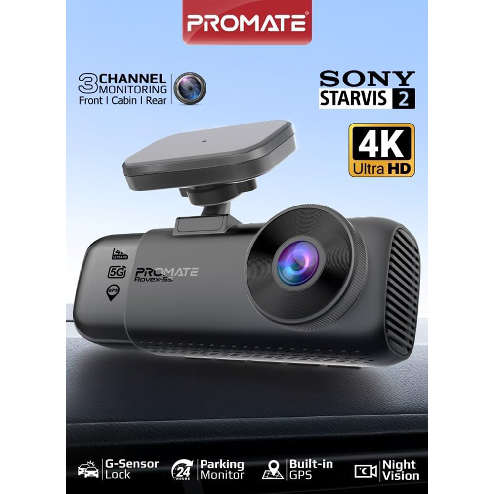 Camera auto tripla DVR PROMATE ROVEX-S3, GPS, 4K, G-Senzor, negru
