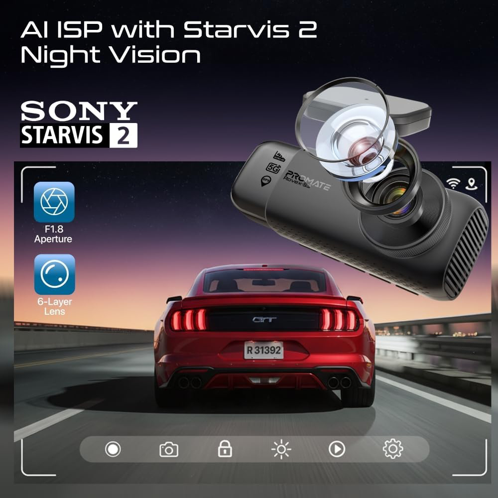 Camera auto tripla DVR PROMATE ROVEX-S3, GPS, 4K, G-Senzor, negru