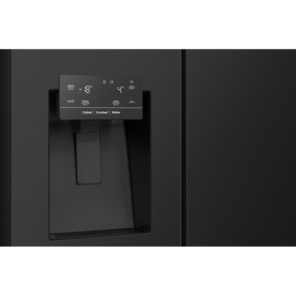 Side by Side HISENSE RS818N4TFE, Total No Frost, 632 l, H 179 cm, Clasa E, Dozator apa, Wi-Fi, negru