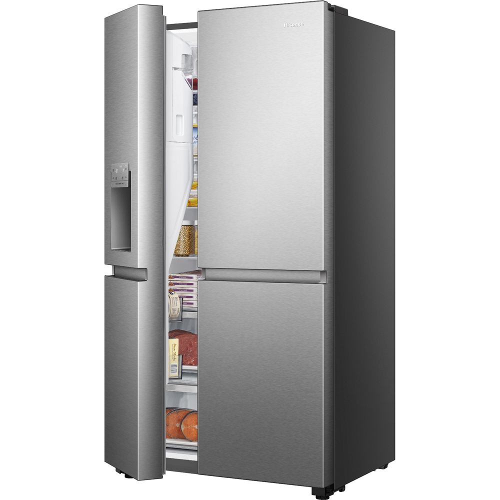 Side by Side HISENSE RS818N4TIE, Total No Frost, 632 l, H 179 cm, Clasa E, Dozator apa, Wi-Fi, argintiu