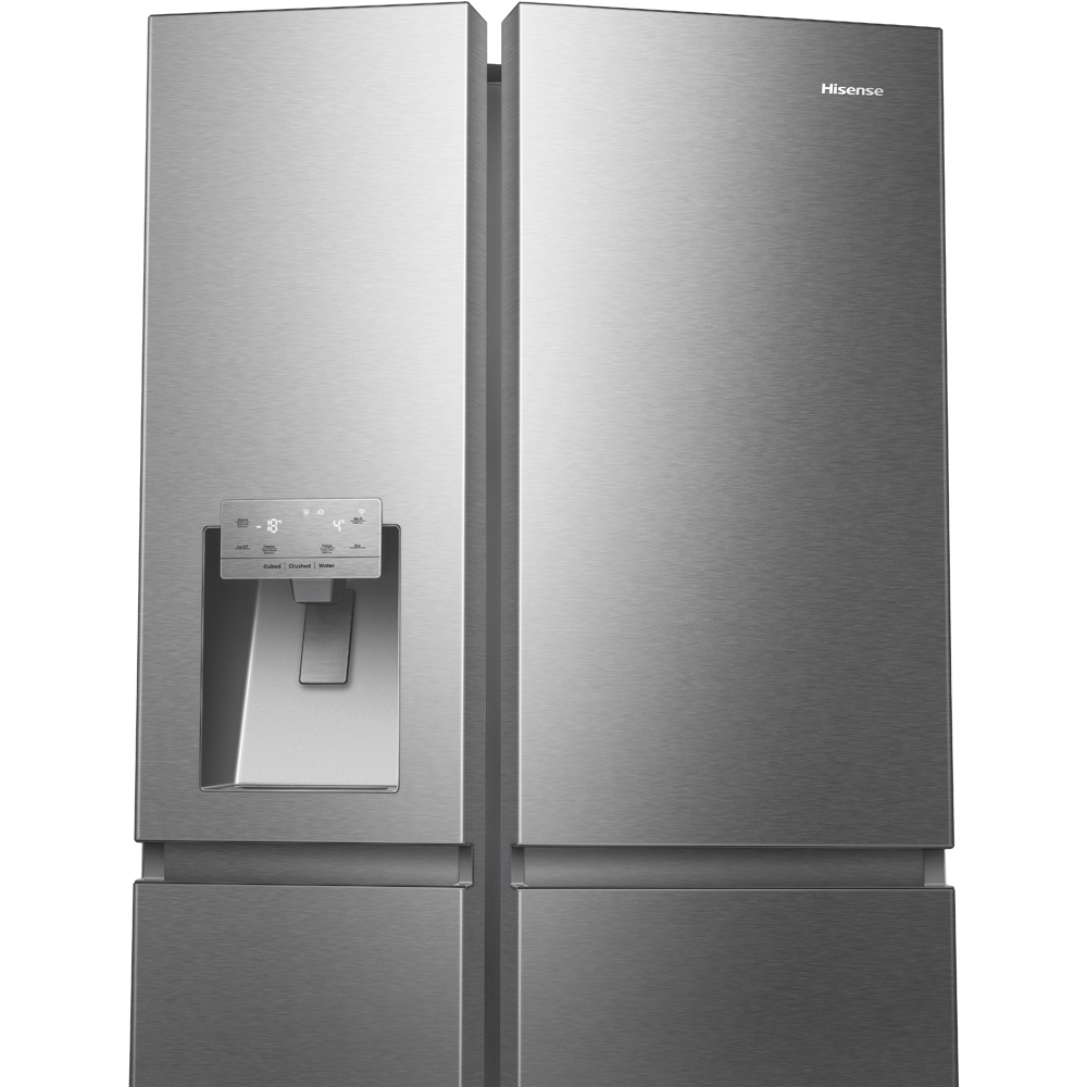 Side by Side HISENSE RS818N4TIE, Total No Frost, 632 l, H 179 cm, Clasa E, Dozator apa, Wi-Fi, argintiu