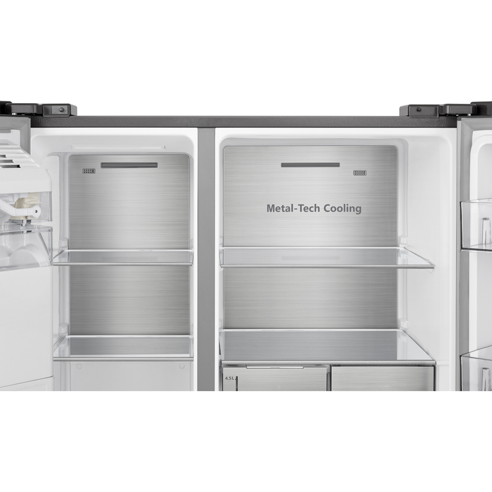 Side by Side HISENSE RS818N4TIE, Total No Frost, 632 l, H 179 cm, Clasa E, Dozator apa, Wi-Fi, argintiu