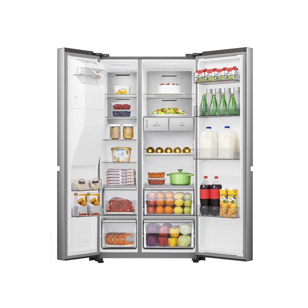 Side by Side HISENSE RS818N4TIE, Total No Frost, 632 l, H 179 cm, Clasa E, Dozator apa, Wi-Fi, argintiu