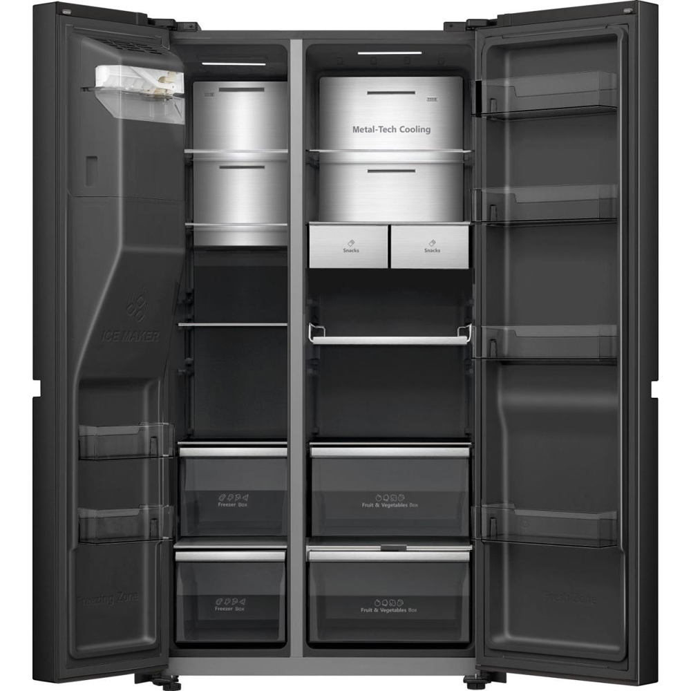Side by Side HISENSE RS9P628GPFE, Total No Frost, 614 l, H 179 cm, Clasa E, Dozator apa, Wi-Fi, negru