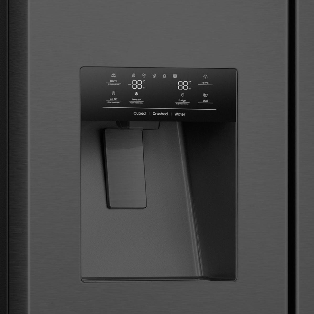 Side by Side HISENSE RS9P628GPFE, Total No Frost, 614 l, H 179 cm, Clasa E, Dozator apa, Wi-Fi, negru