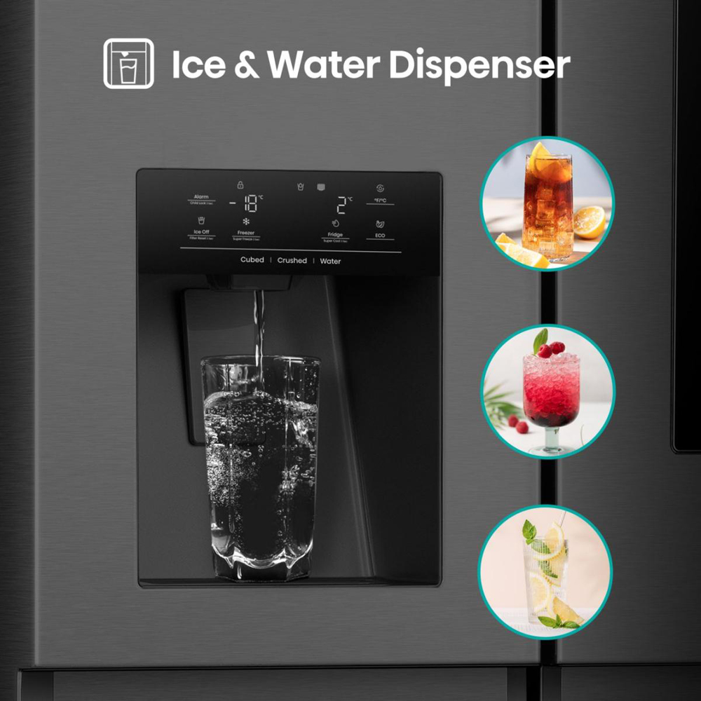 Side by Side HISENSE RS9P628GPFE, Total No Frost, 614 l, H 179 cm, Clasa E, Dozator apa, Wi-Fi, negru