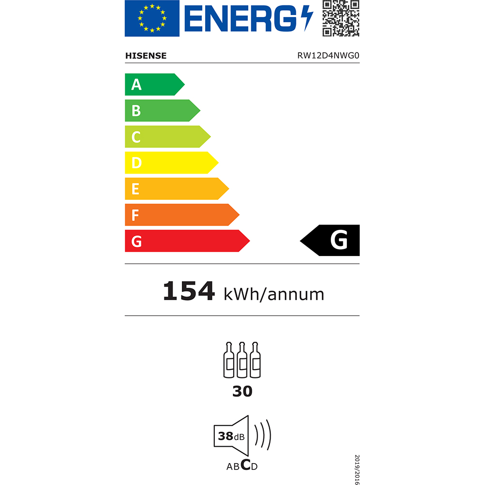 Racitor de vinuri HISENSE RW12D4NWG0, 30 sticle, H 82 cm, Clasa G, negru