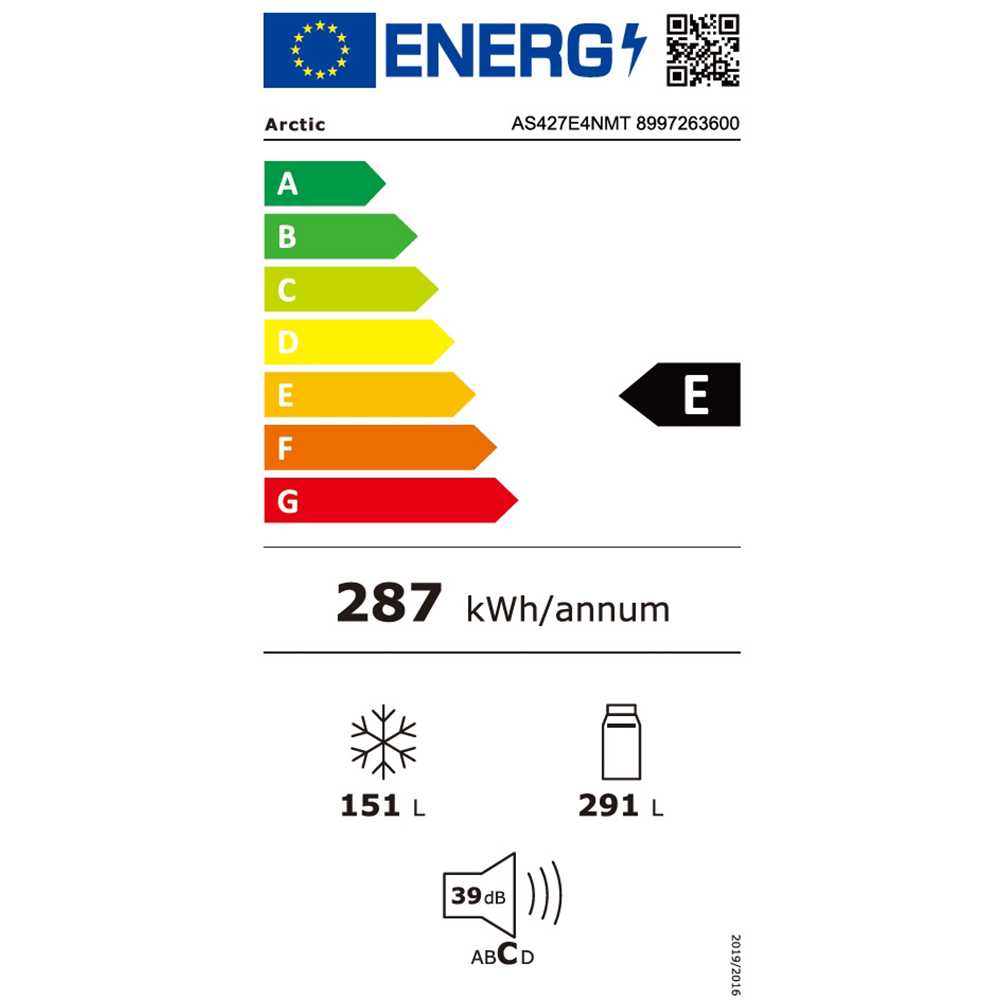 Side by Side ARCTIC AS427E4NMT, No Frost, 442 l, H 177cm, Clasa E, inox