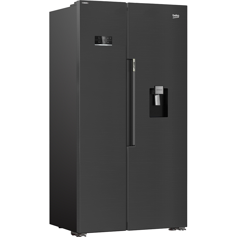 Side by Side BEKO GN163241DXBRN, NeoFrost Dual Cooling, 576 l, H 179 cm, Clasa E, Dozator apa, dark inox