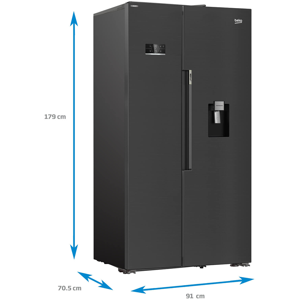 Side by Side BEKO GN163241DXBRN, NeoFrost Dual Cooling, 576 l, H 179 cm, Clasa E, Dozator apa, dark inox