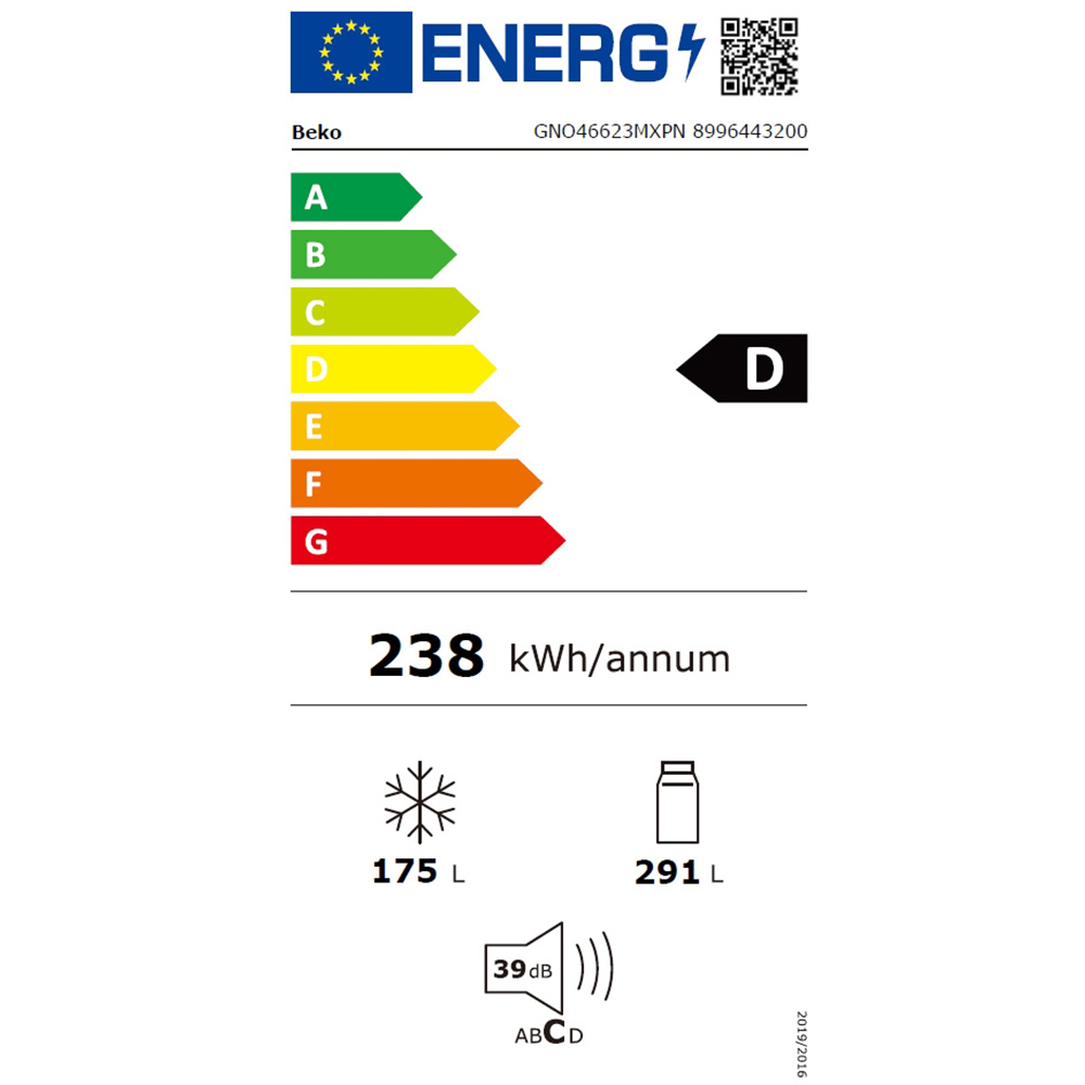 Side by Side BEKO GNO46623XPN, No Frost, 466 l, H 180 cm, Clasa D, inox l