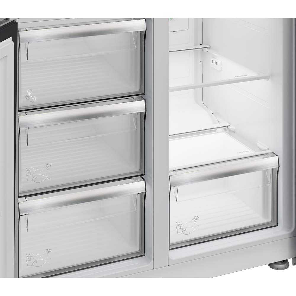 Side by Side GRUNDIG GQN21245GBN, No Frost, 572 l, H 182 cm, Clasa E, sticla neagra