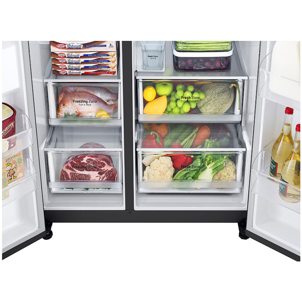 Side by Side LG GSLV71MCTD, No Frost, 635 l, H 179 cm, Clasa D, Dozator apa, negru