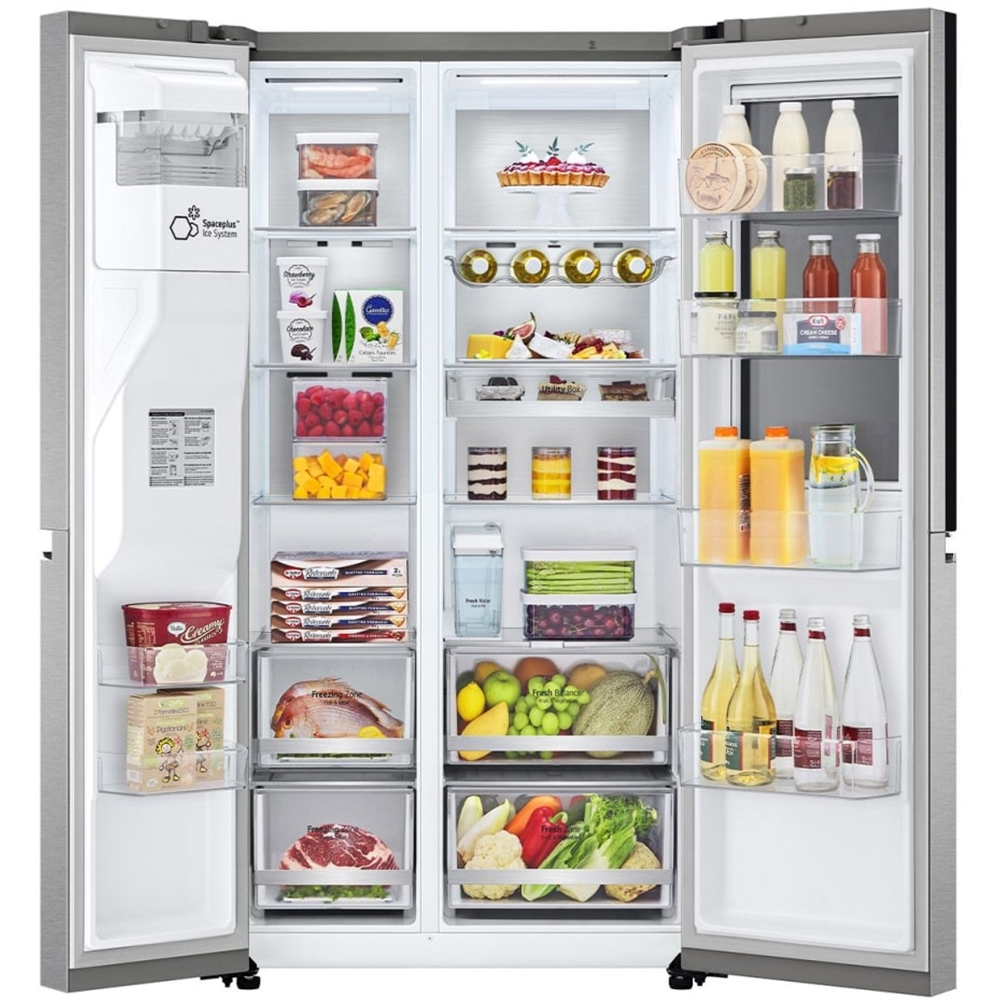 Side by Side LG GSXV91MBAE, No Frost, InstaView, 635 l, H 179 cm, Clasa E, Dozator apa, argintiu