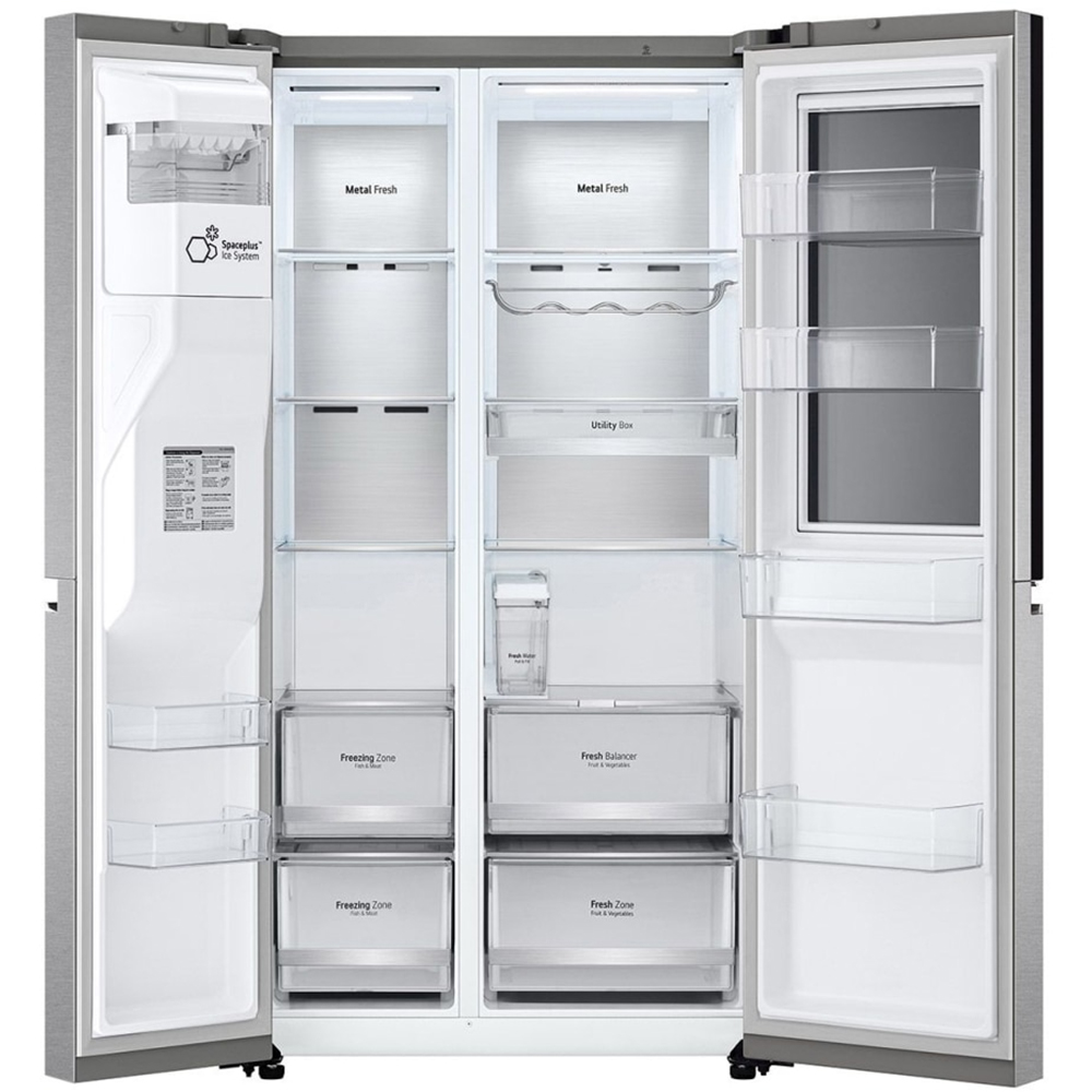 Side by Side LG GSXV91MBAE, No Frost, InstaView, 635 l, H 179 cm, Clasa E, Dozator apa, argintiu