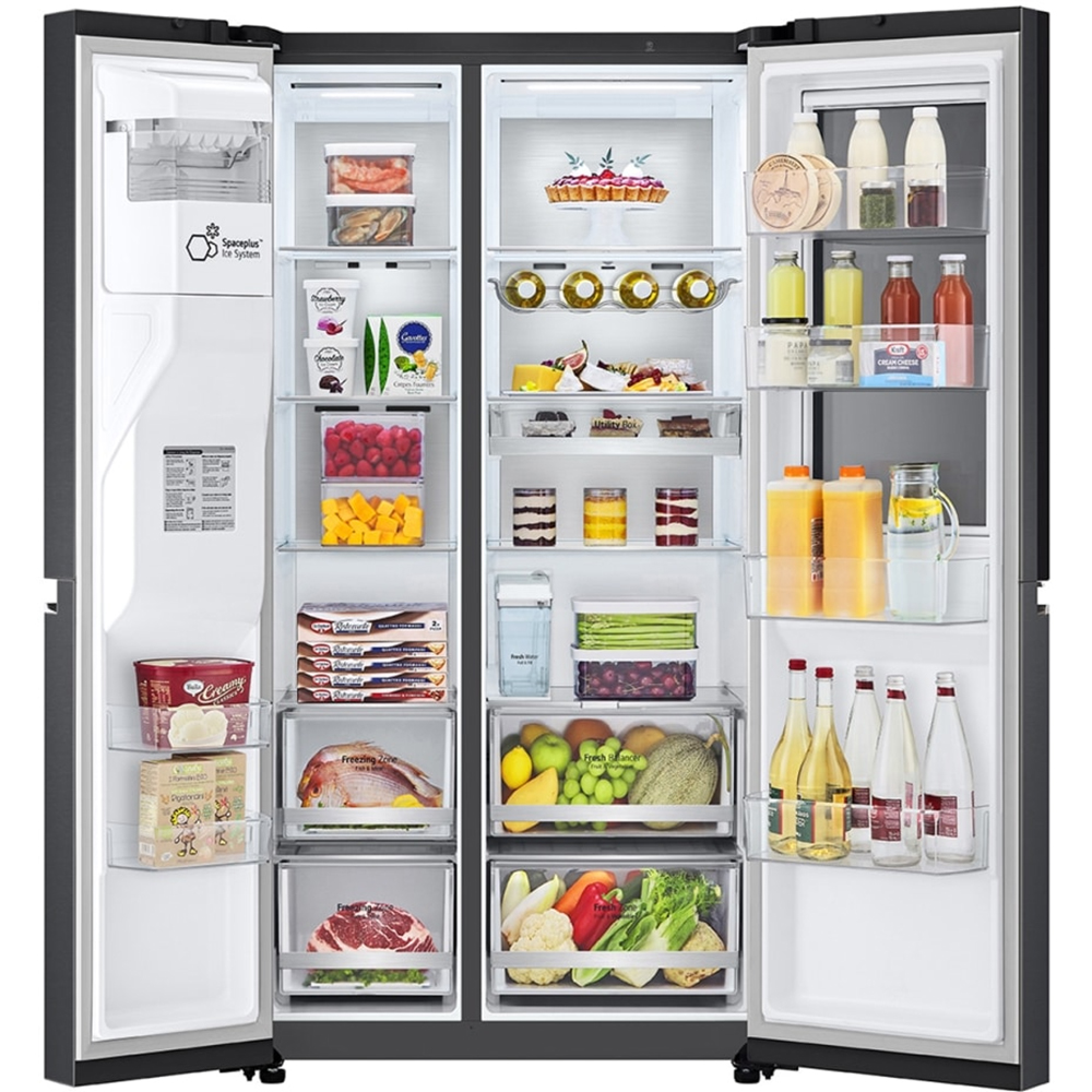 Side by Side LG GSXV91MCAE, No Frost, InstaView, 635 l, H 179 cm, Clasa E, Dozator apa, negru